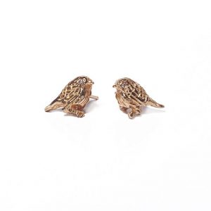 Yellow gold bird earrings with Diamond eye