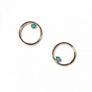 Yellow gold circle earrings with turquoise