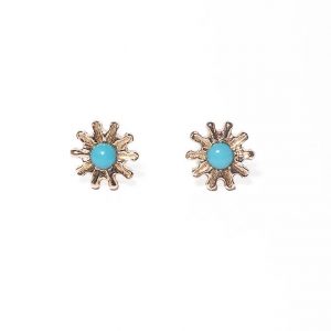 Yellow gold daisy earrings with turquoise